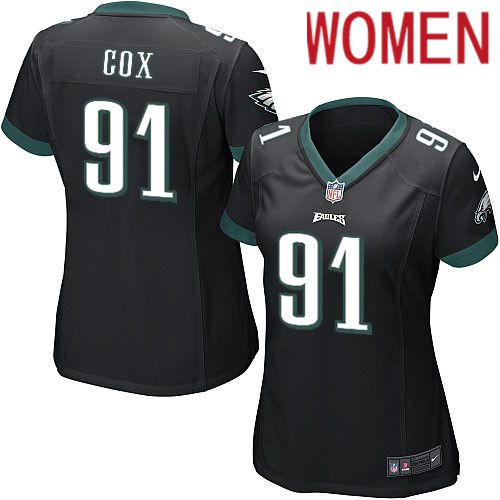 Women Philadelphia Eagles #91 Fletcher Cox Nike Black Game NFL Jersey->women nfl jersey->Women Jersey
